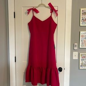 Brand New with Tags- Hot Pink with Bow Straps Midi Dress